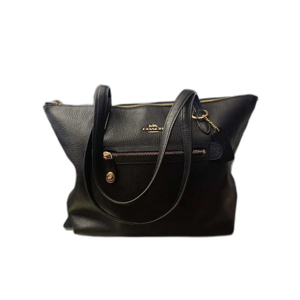 Coach Black Pebbled Leather Zip Top Tote